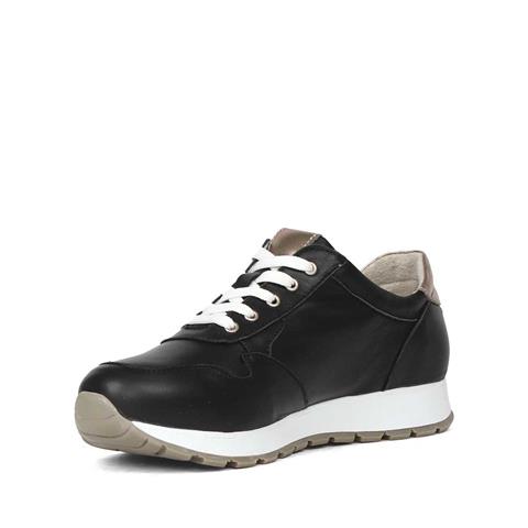 Kadın Siyah Bağcıklı Fermuarlı Deri Sneaker