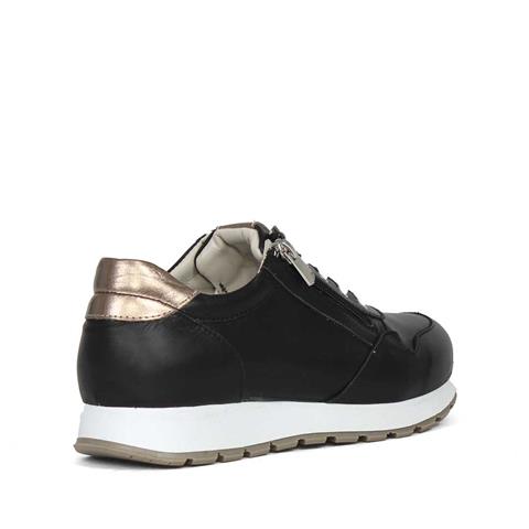 Kadın Siyah Bağcıklı Fermuarlı Deri Sneaker