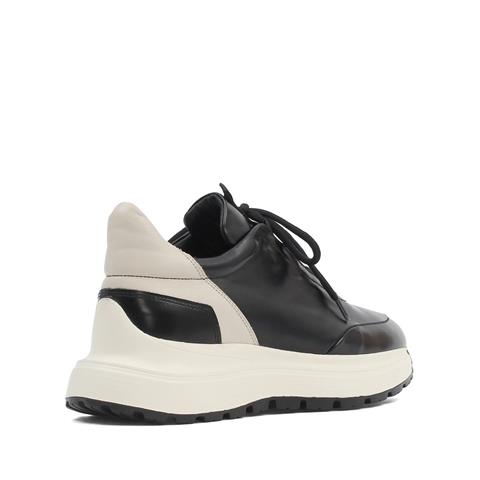 Erkek Siyah Bağcıklı Kalın Tabanlı Açma Deri Sneaker