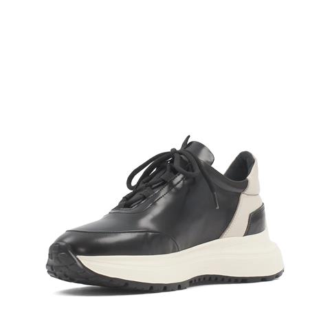 Erkek Siyah Bağcıklı Kalın Tabanlı Açma Deri Sneaker