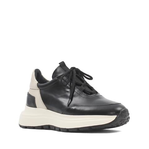 Erkek Siyah Bağcıklı Kalın Tabanlı Açma Deri Sneaker