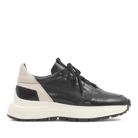 Erkek Siyah Bağcıklı Kalın Tabanlı Açma Deri Sneaker