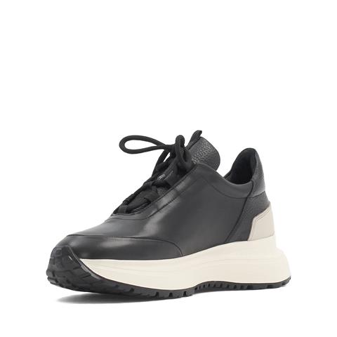 Erkek Siyah Bağcıklı Kalın Tabanlı Deri Sneaker