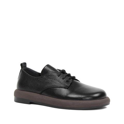 Kadın Siyah Bağcıklı Kalın Tabanlı Deri Ayakkabı