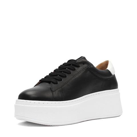 Kadın Siyah Bağcıklı Kalın Tabanlı Deri Sneaker