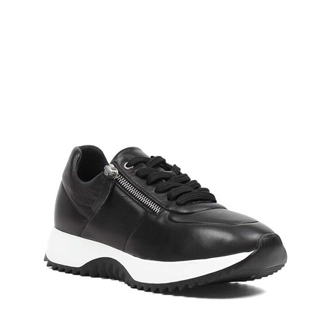 Kadın Siyah Bağcıklı Kalın Tabanlı Deri Sneaker