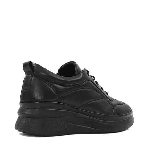 Kadın Siyah Bağcıklı Kalın Tabanlı Deri Ayakkabı