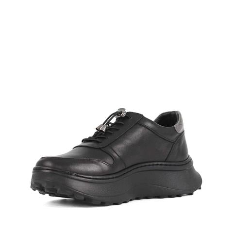 Kadın Siyah Bağcıklı Kalın Tabanlı Deri Sneaker