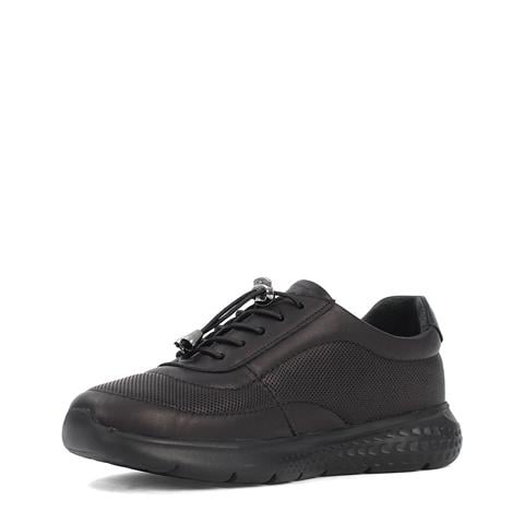 Kadın Siyah Bağcıklı Kalın Tabanlı Deri Sneaker