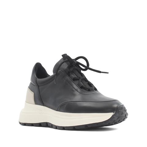 Erkek Siyah Bağcıklı Kalın Tabanlı Deri Sneaker