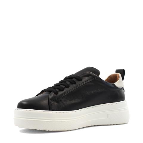 Kadın Siyah Bağcıklı Kalın Tabanlı Deri Sneaker