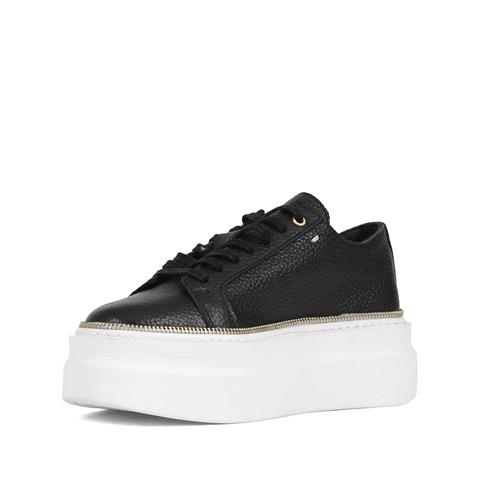 Kadın Siyah Bağcıklı Kalın Tabanlı Deri Sneaker