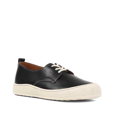 Kadın Siyah Bağcıklı Kalın Tabanlı Deri Ayakkabı