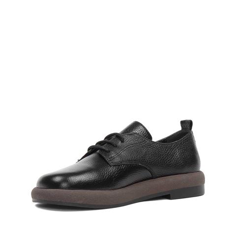 Kadın Siyah Bağcıklı Kalın Tabanlı Deri Ayakkabı