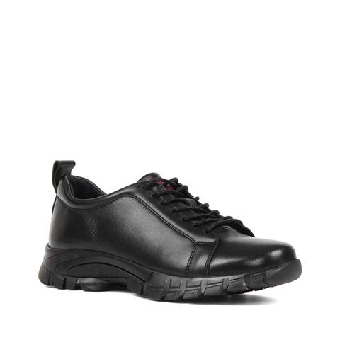 Kadın Siyah Bağcıklı Kalın Tabanlı Deri Ayakkabı