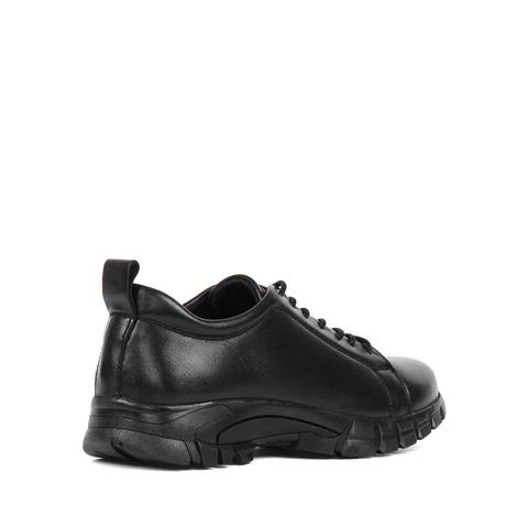 Kadın Siyah Bağcıklı Kalın Tabanlı Deri Ayakkabı