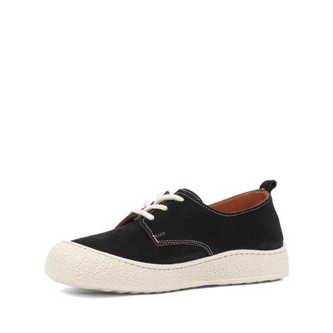 Kadın Siyah Bağcıklı Kalın Tabanlı Süet Deri Ayakkabı