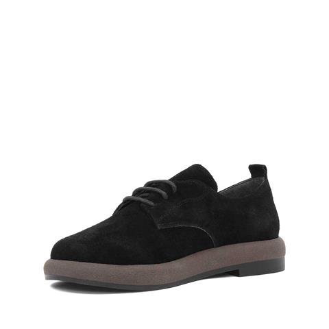 Kadın Siyah Bağcıklı Kalın Tabanlı Süet Deri Ayakkabı