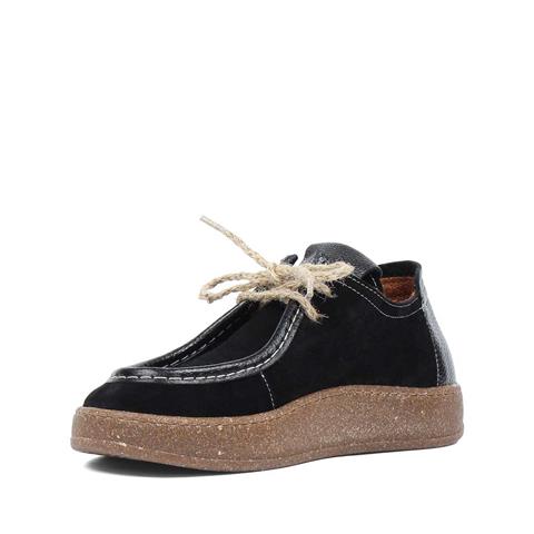 Kadın Siyah Bağcıklı Kalın Tabanlı Süet Deri Ayakkabı