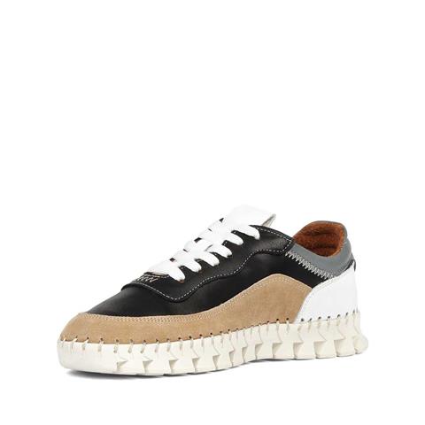 Kadın Siyah Bağcıklı Kalın Tabanlı Vizon Süet Deri Sneaker