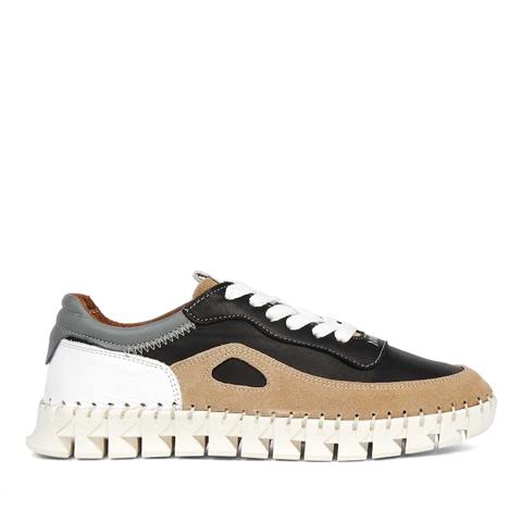 Kadın Siyah Bağcıklı Kalın Tabanlı Vizon Süet Deri Sneaker