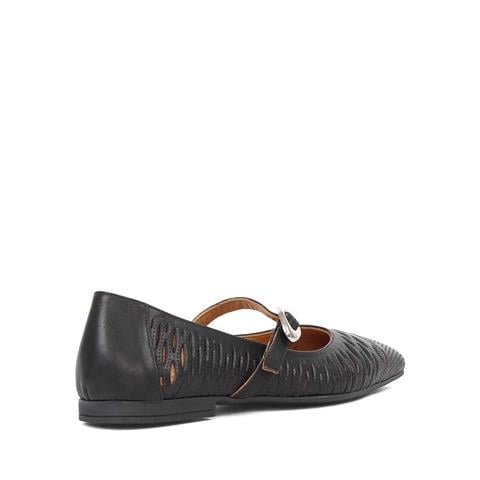 Kadın Siyah Bantlı Deri Babet