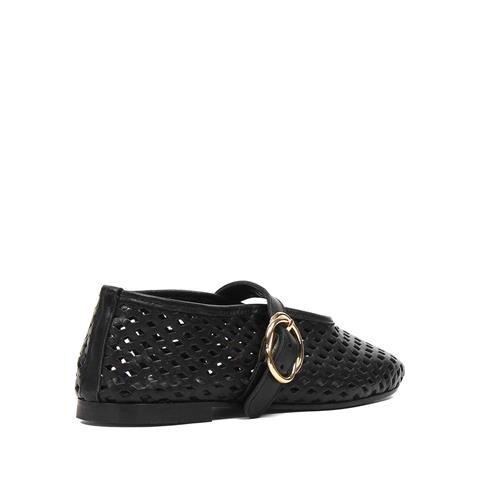 Kadın Siyah Bantlı Deri Babet