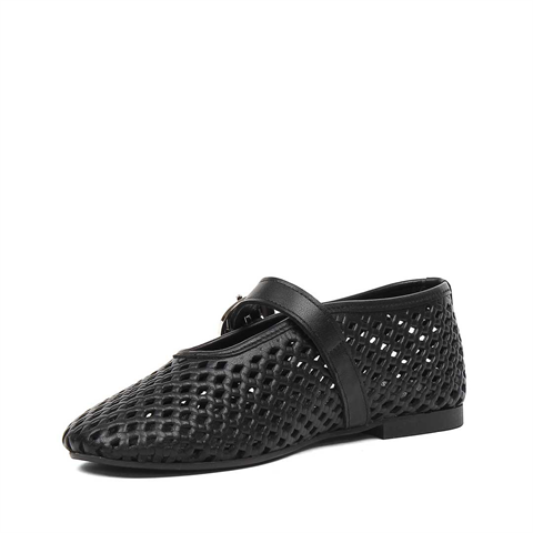 Kadın Siyah Bantlı Deri Babet