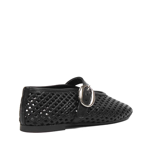 Kadın Siyah Bantlı Deri Babet