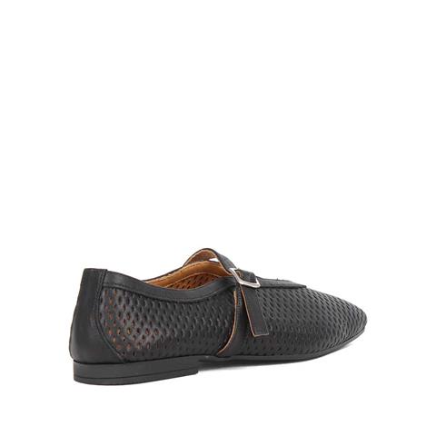 Kadın Siyah Bantlı Deri Babet