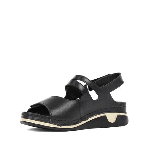 Kadın Siyah Bantlı Dolgu Topuklu Deri Sandalet