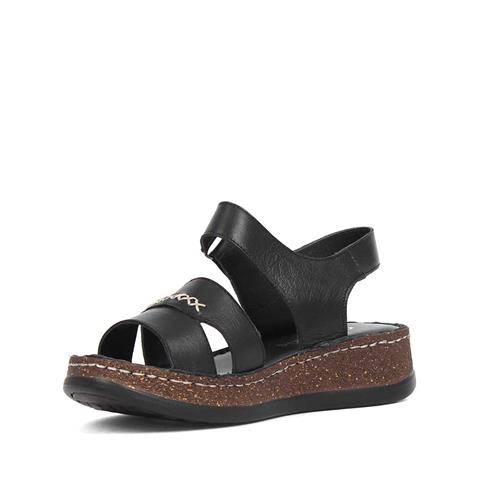 Kadın Siyah Bantlı Dolgu Topuklu Deri Sandalet