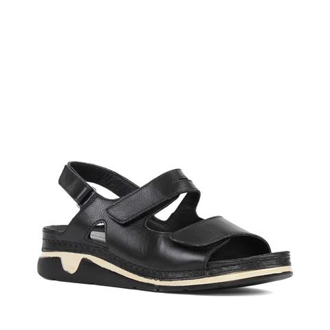 Kadın Siyah Bantlı Dolgu Topuklu Deri Sandalet