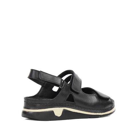 Kadın Siyah Bantlı Dolgu Topuklu Deri Sandalet