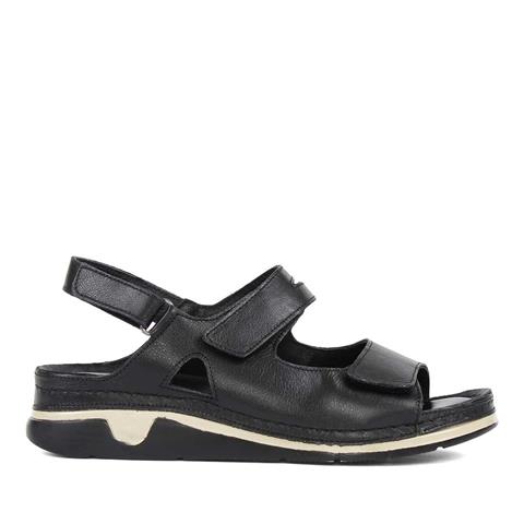 Kadın Siyah Bantlı Dolgu Topuklu Deri Sandalet