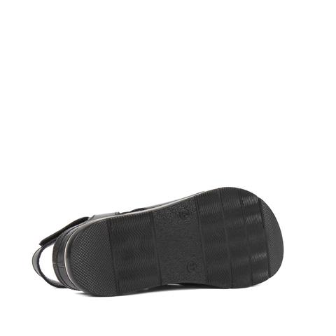 Kadın Siyah Bantlı Dolgu Topuklu Deri Sandalet