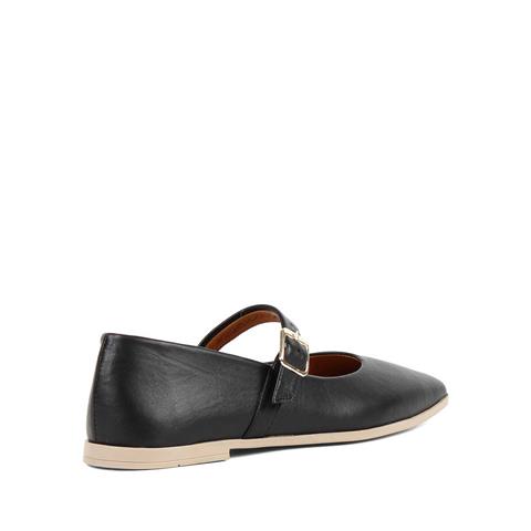 Kadın Siyah Bantlı Küt Burun Deri Babet