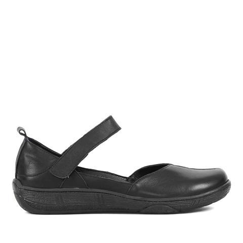 Kadın Siyah Bantlı Önü Kapalı Deri Ayakkabı