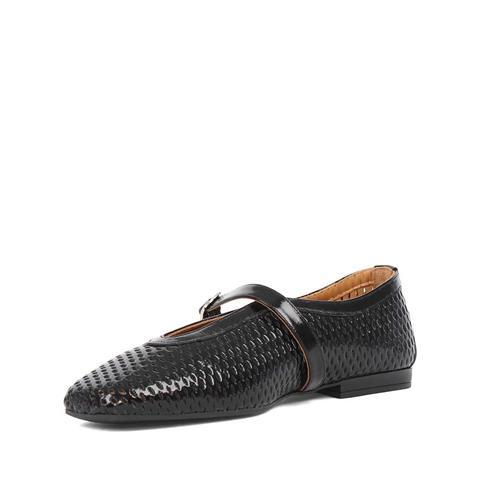 Kadın Siyah Bantlı Rugan Deri Babet