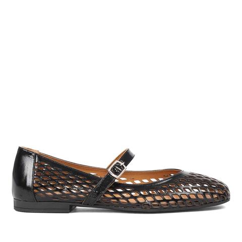 Kadın Siyah Bantlı Rugan Deri Babet