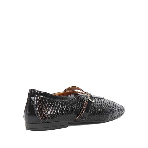 Kadın Siyah Bantlı Rugan Deri Babet