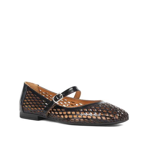 Kadın Siyah Bantlı Rugan Deri Babet