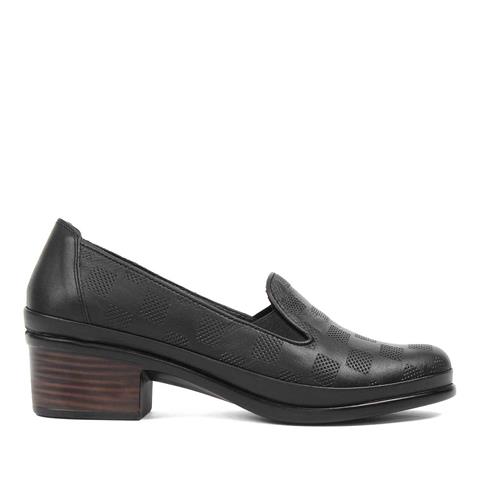 Kadın Siyah Baskılı Topuklu Deri Klasik Ayakkabı