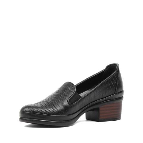 Kadın Siyah Baskılı Topuklu Deri Klasik Ayakkabı