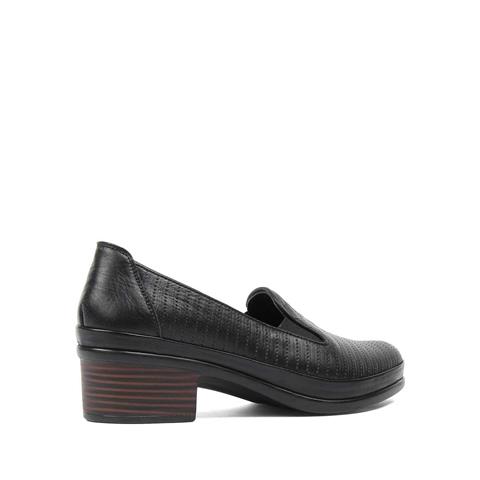 Kadın Siyah Baskılı Topuklu Deri Klasik Ayakkabı