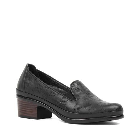 Kadın Siyah Baskılı Topuklu Deri Klasik Ayakkabı