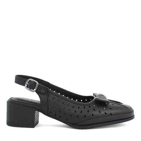 Kadın Siyah Bilekten Bantlı Deri Klasik Ayakkabı