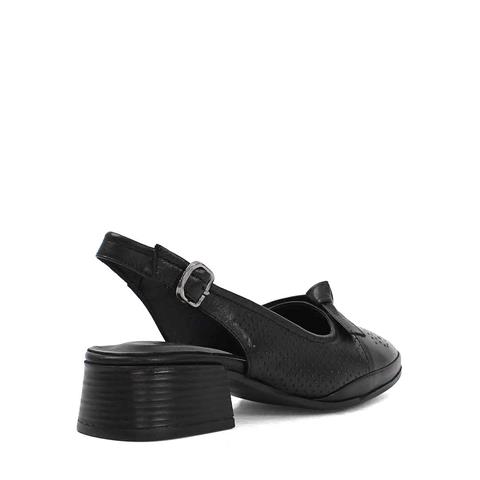 Kadın Siyah Bilekten Bantlı Deri Klasik Ayakkabı