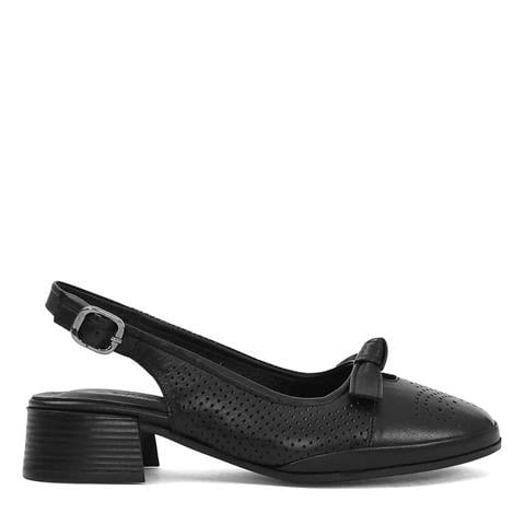 Kadın Siyah Bilekten Bantlı Deri Klasik Ayakkabı