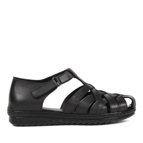 Kadın Siyah Bilekten Bantlı Deri Sandalet